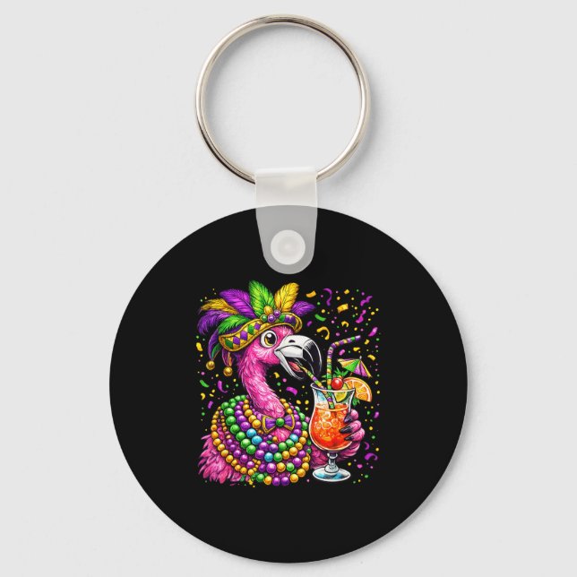 Mardi Gras Flamingo Hurricane Tail Funny  Keychain (Front)