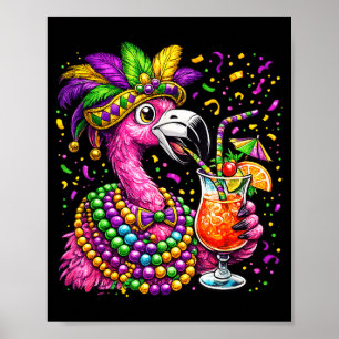 Mardi Gras Flamingo Hurricane Tail Funny Poster