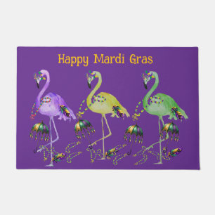 Mardi Gras Flamingos Coastal Doormat