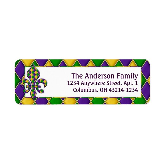 Mardi Gras Fleur d2 Return Address Labels (Front)