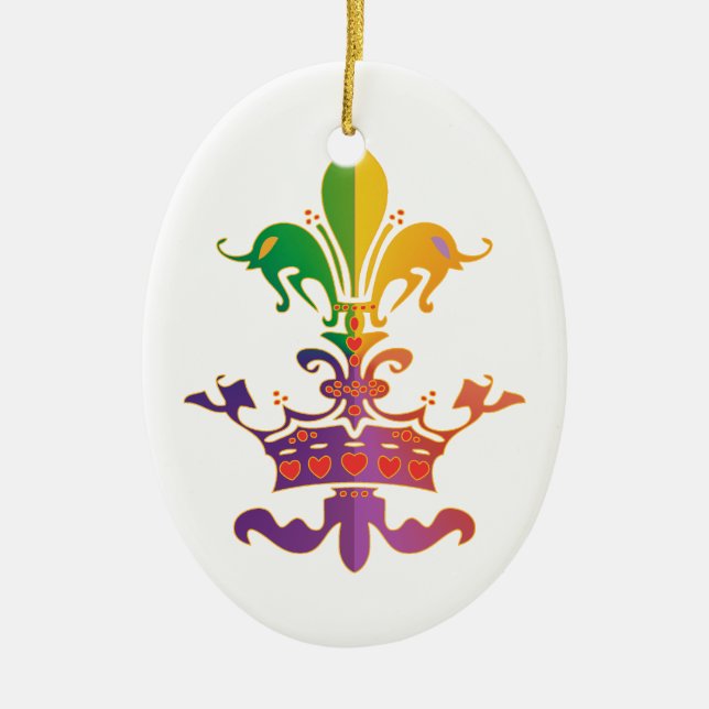 Mardi Gras Fleur de Crown Ceramic Ornament (Front)