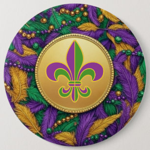 Mardi Gras Fleur de lis 6 Inch Round Button