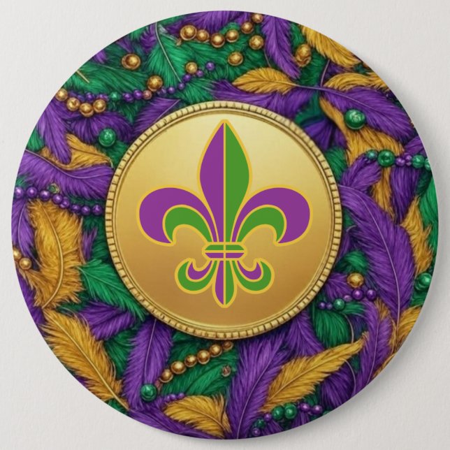 Mardi Gras Fleur de lis 6 Inch Round Button (Front)