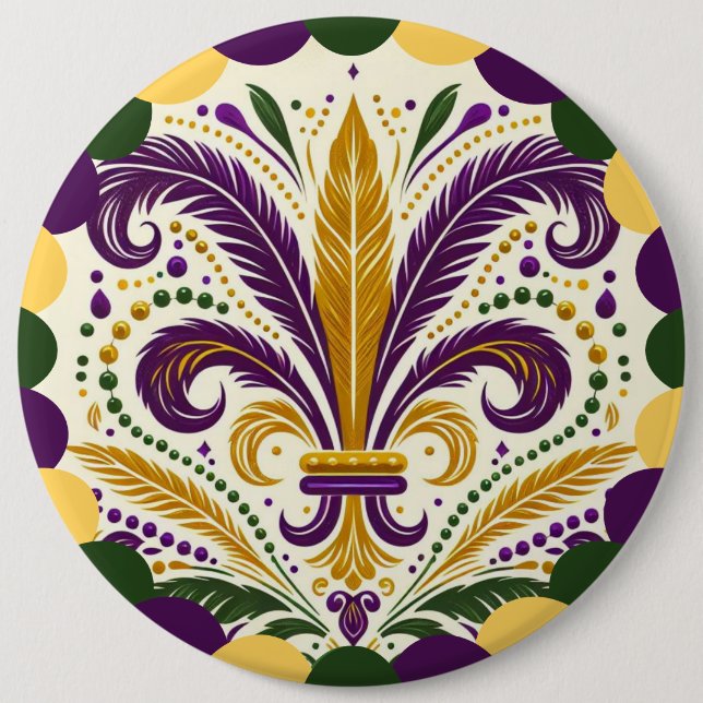 Mardi Gras fleur-de-lis  6 Inch Round Button (Front)