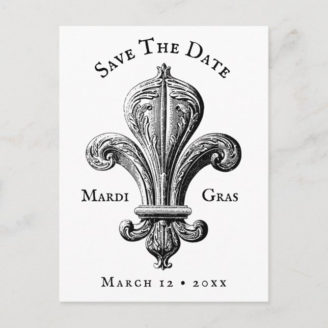 Mardi Gras Fleur de Lis Black and White Postcard (Front)