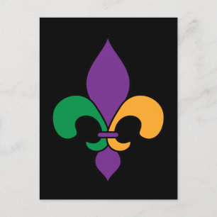 Mardi Gras Fleur de Lis Black Postcard