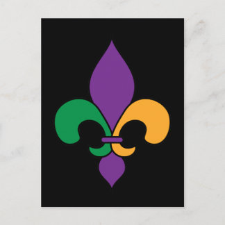 Mardi Gras Fleur de Lis Black Postcard