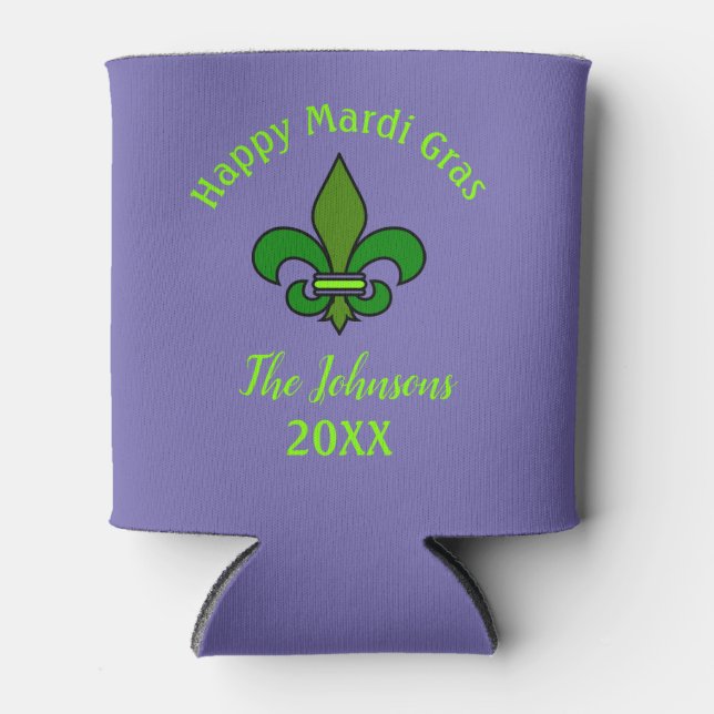 Mardi Gras Fleur de Lis Custom Can Cooler Favour (Front)