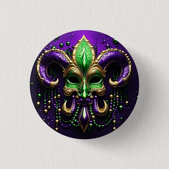 Mardi Gras Fleur De Lis Design 1 Inch Round Button (Front)