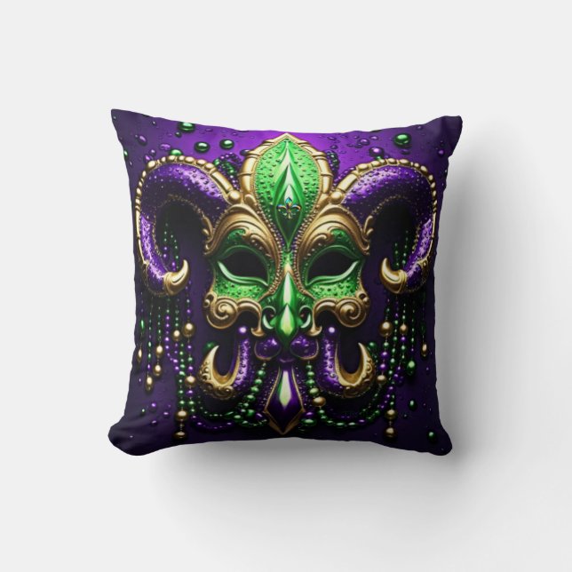 Mardi Gras Fleur De Lis Design 2024 Throw Pillow (Front)