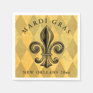 Mardi Gras Fleur-de-lis Harlequin Add Year Napkin