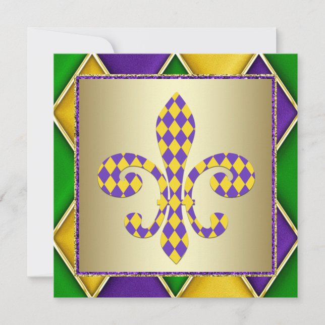 Mardi Gras Fleur De Lis Mardi Gras Party Invitation (Front)