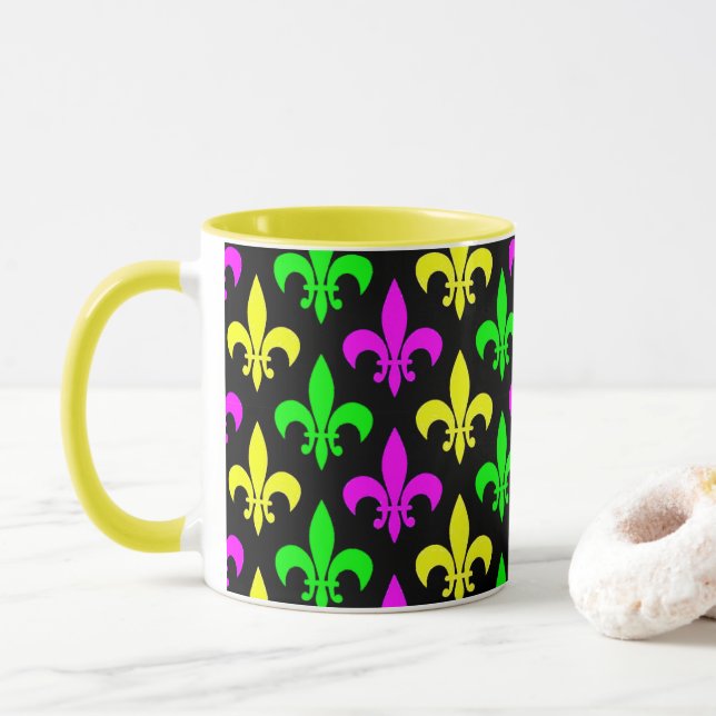 Mardi Gras Fleur De Lis Mug (With Donut)