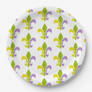 Mardi Gras Fleur de Lis on White Paper Plate