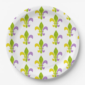 Mardi Gras Fleur de Lis on White Paper Plate