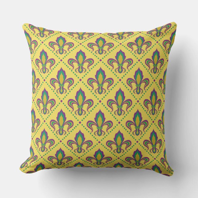 Mardi Gras Fleur De Lis Outdoor Pillow (Front)