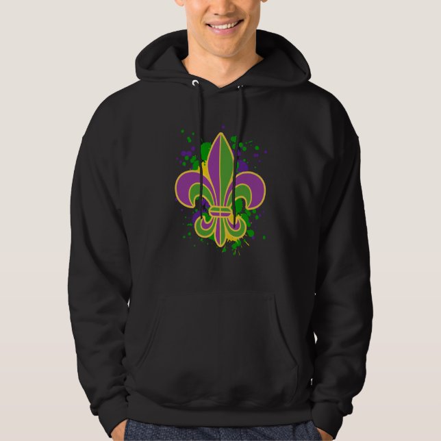 Mardi Gras Fleur De Lis Paint Splatter for men wom Hoodie (Front)