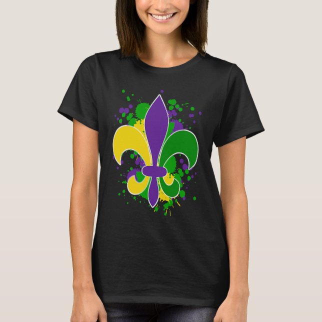 Mardi Gras Fleur De Lis Paint Splatter for men wom T-Shirt (Front)
