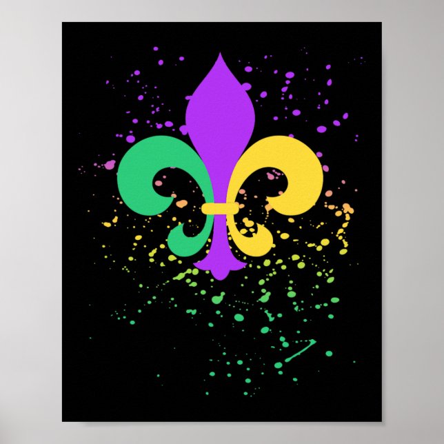 Mardi Gras Fleur De Lis Paint Splatter Nola  Poster (Front)