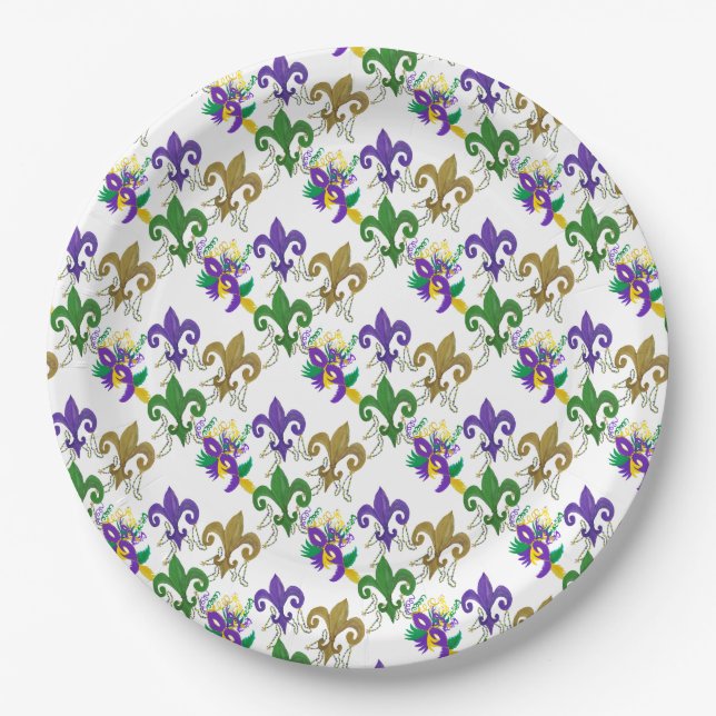 Mardi Gras fleur de lis party Paper Plate (Front)