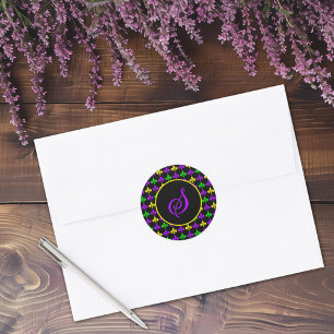 Mardi Gras Fleur de Lis Pattern Custom Monogram Classic Round Sticker