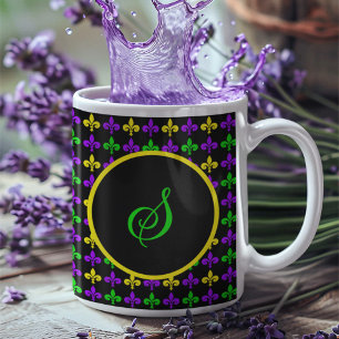 Mardi Gras Fleur de Lis Pattern Custom Monogram Coffee Mug