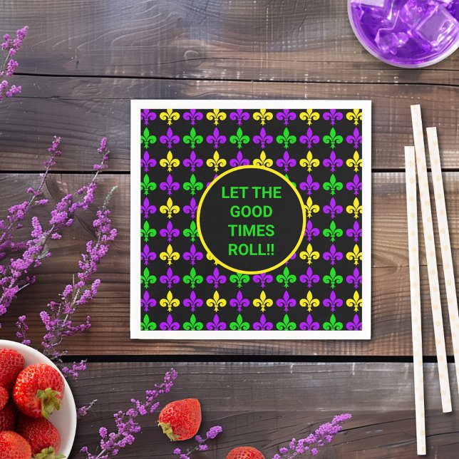 Mardi Gras Fleur de Lis Pattern Custom Text Napkin (Creator Uploaded)
