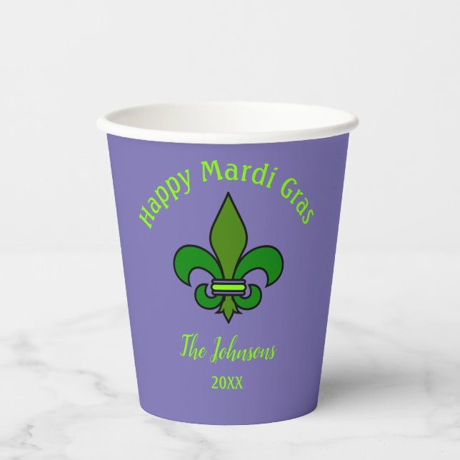 Mardi Gras Fleur de Lis Personalized Paper Cups (Front)
