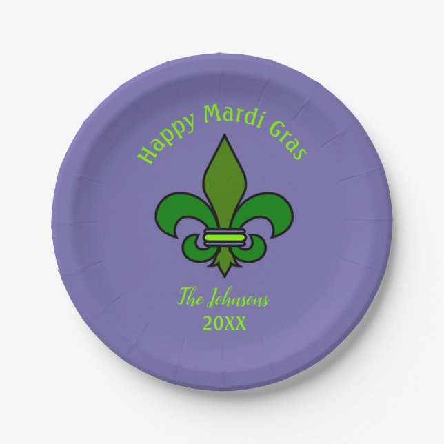 Mardi Gras Fleur de Lis Personalized Paper Plates (Front)