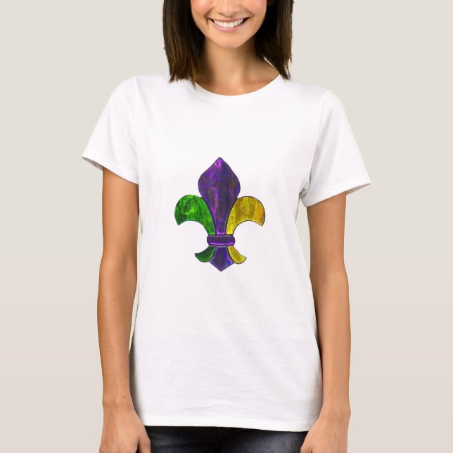 Mardi Gras Fleur De Lis  Purple Green Yellow T-Shirt (Front)