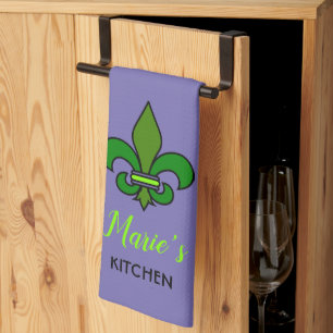 Mardi Gras Fleur de Lis Purple Kitchen Towel