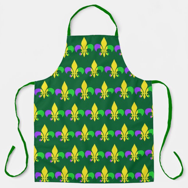 Mardi Gras Fleur-de-Lis Purple Yellow Green Apron (Front)