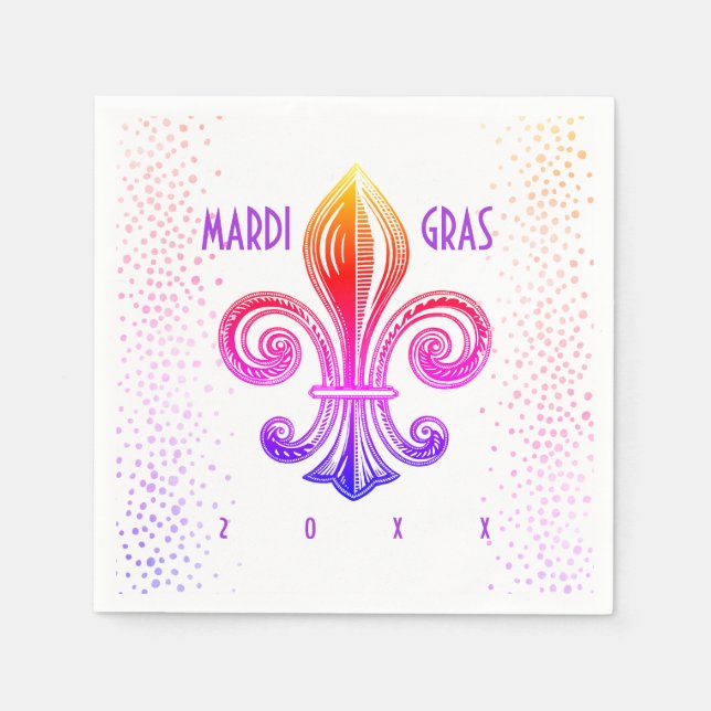 Mardi Gras Fleur De Lis Rainbow Confetti Napkin (Front)