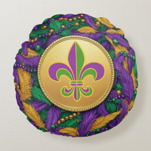 Mardi Gras Fleur de lis Round Pillow