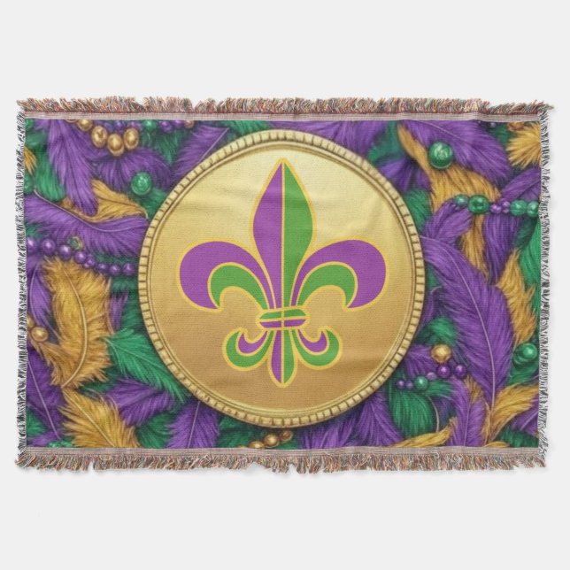 Mardi Gras Fleur de lis Throw Blanket (Front)