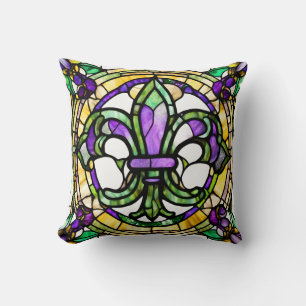 Mardi Gras Fleur De Lis Throw Pillow