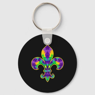 Mardi Gras Fleur De Lis Tie Dye New Orleans  Keychain
