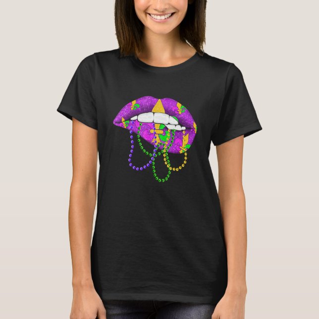 Mardi Gras Fleur De Lys Lips Costume Mardi Gras Ca T-Shirt (Front)