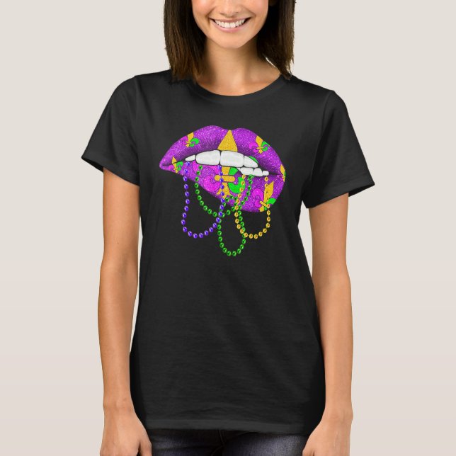 Mardi Gras Fleur De Lys Lips Costume Mardi Gras Ca T-Shirt (Front)