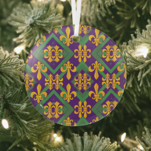 Mardi gras fleur di Lis  Glass Ornament