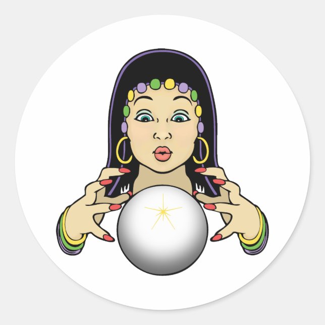 Mardi Gras Fortune Teller Classic Round Sticker (Front)