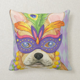 Mardi Gras Frenchie Throw Pillow