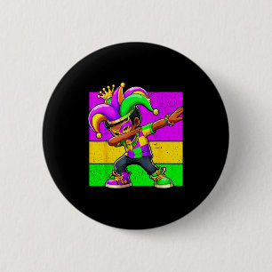 Mardi Gras Funny Dabbing Black Boy Jester Hat Kid  2 Inch Round Button