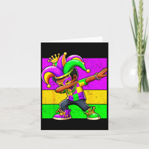 Mardi Gras Funny Dabbing Black Boy Jester Hat Kid Card
