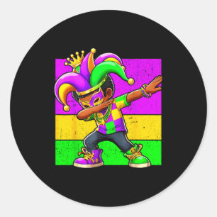 Mardi Gras Funny Dabbing Black Boy Jester Hat Kid Classic Round Sticker