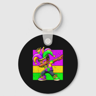 Mardi Gras Funny Dabbing Black Boy Jester Hat Kid Keychain