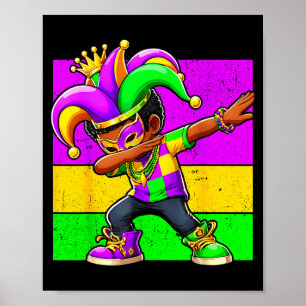 Mardi Gras Funny Dabbing Black Boy Jester Hat Kid  Poster