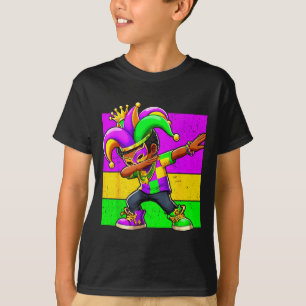 Mardi Gras Funny Dabbing Black Boy Jester Hat Kid  T-Shirt