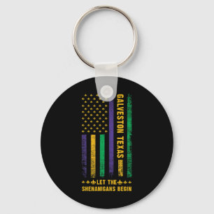 Mardi Gras Galveston Texas Fleur-de-lis American F Keychain
