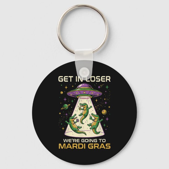 Mardi Gras Gator Alien Abduction Keychain (Front)